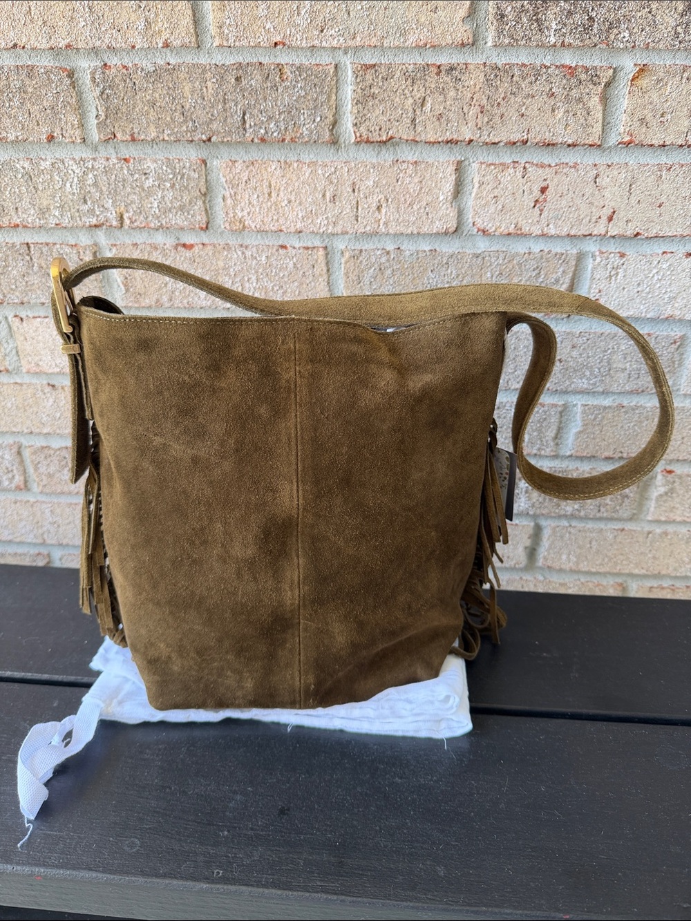 Haute Hippie Suede Fringe Shoulder Bag in Olive Brown - Casual Women’s Tote NWT - Picture 3 of 16